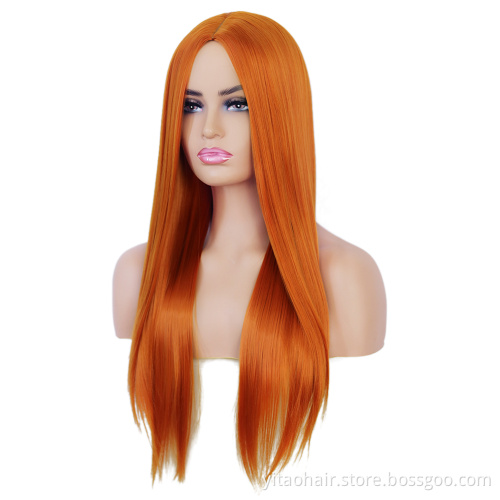 Wholesale Quality Factory Price Long Straight Wig Pastel Color Cosplay Halloween Lolita Synthetic Hair Orange Straight Wigs